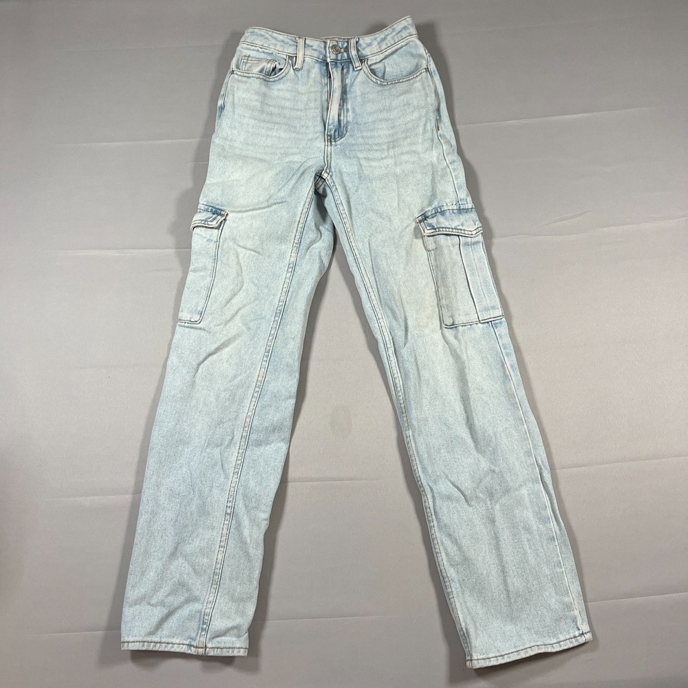 Pacsun '90s Boyfriend Cargo Jeans Womens 23 Blue Denim Cotton Light Wash Zip Fly